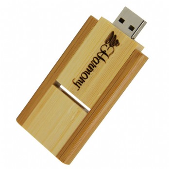 Keychain Swivel Bamboo Pen Drive Portable Black Laser Logo Engraving