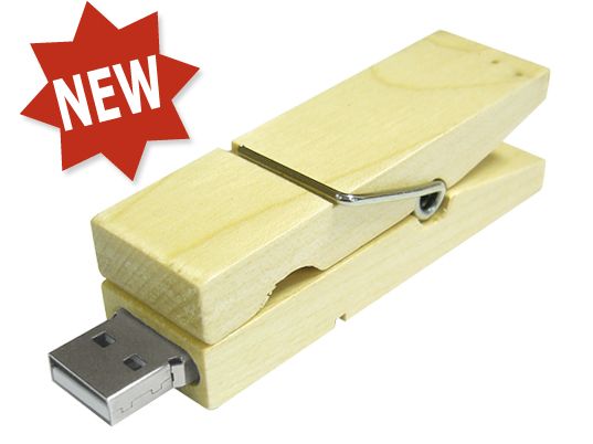 Storage 32G Bamboo USB Flash Drive Memory Stick Clothespin Shaped