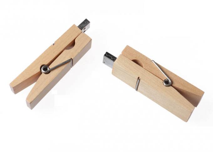 Storage 32G Bamboo USB Flash Drive Memory Stick Clothespin Shaped