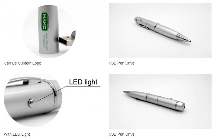 OEM Pendrive 8GB Metal Silver Pen USB Flash Drive With LED Light