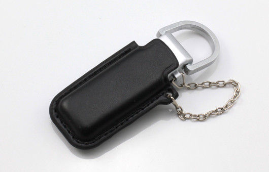 Black Pny Leather USB Flash Drive 128GB Embossed With Keyring